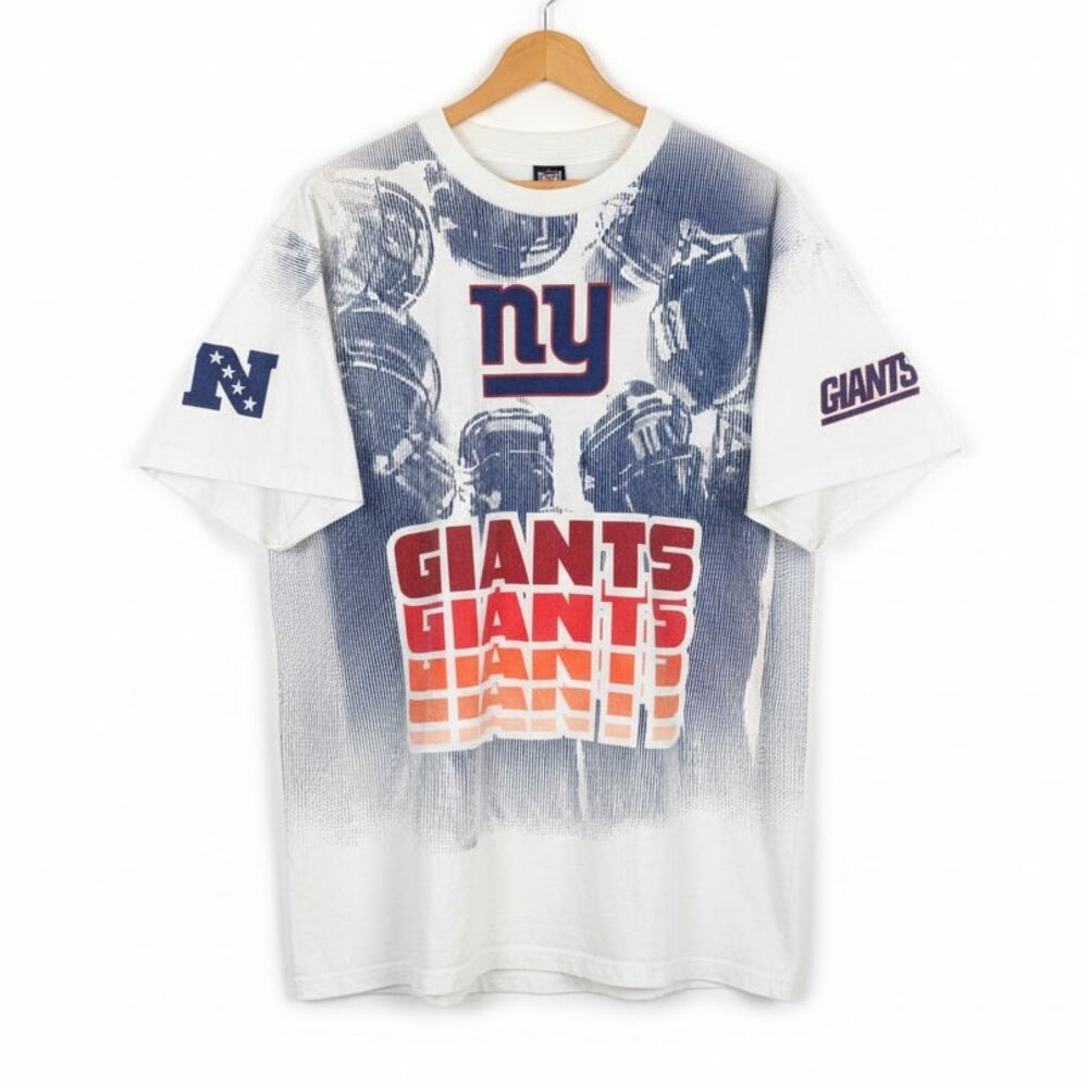 NFL Team Apparel Mens XL 90s Retro New York Giants Football All Over Print Tee‎